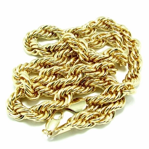 Golden 10mm wide twisted rope chain necklace with a secure lobster clasp closure