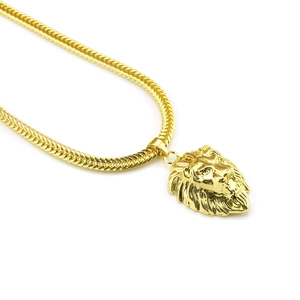 Collier hip hop pour homme avec pendentif tête de lion dorée et chaîne épaisse