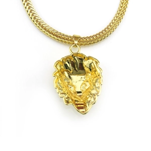 Collier hip hop avec pendentif tête de lion et grosse chaîne torsadée dorée pour homme