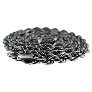 Black rope chain necklace 10mm thick 90cm long with lobster clasp on white background