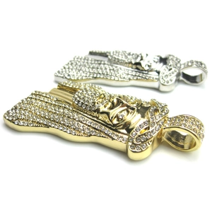 Détails de pendentifs Jésus hip-hop avec sertissage de cristaux étincelants en or et argent