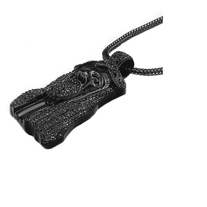 Pendentif tête de Jésus noir style Hip Hop serti de strass sur une chaîne élégante