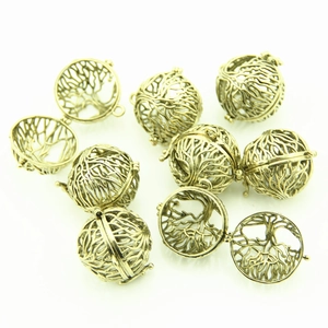 Antique bronze tree of life hollow locket pendant in spherical cage design