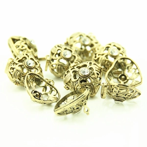 Vintage bronze hollow heart locket pendants with crystals for DIY jewelry crafts