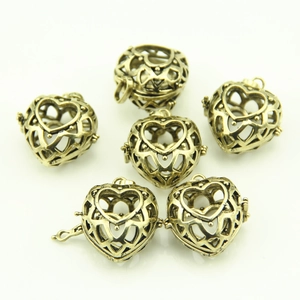 Set of 6 vintage bronze hollow heart locket pendants for DIY jewelry making and crafts