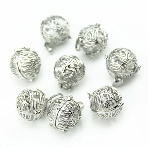 8-pack silver hollow locket sphere pendants with bird nest design for DIY jewelry