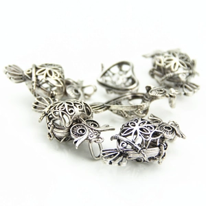 Vintage silver owl locket pendants with hollow-out patterns for DIY necklace making