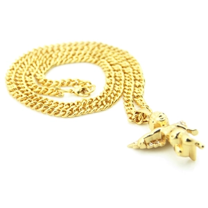 Gold-plated Cuban chain necklace featuring an iced-out angel pendant for hip-hop style