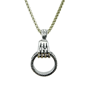 Collier pendentif main de squelette gothique en argent vieilli avec chaîne maille