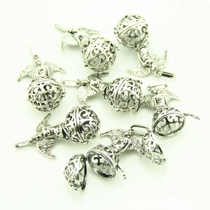 Vintage Alloy Angel Wings Hollow Cage Pendant Openable Locket For DIY Jewelry Making Aroma Ball Holder Accessory Locket