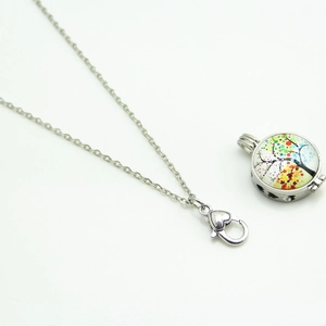Silver chain necklace with heart-shaped lobster clasp and colorful Tree of Life pendant