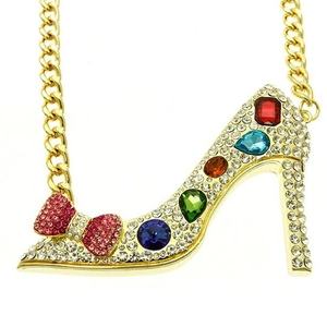 Fashion Alloy High Heel Shoe Pendant Necklace With Rhinestone Bowknot Multicolor Gemstone Gold Snake Chain Jewelry For Women