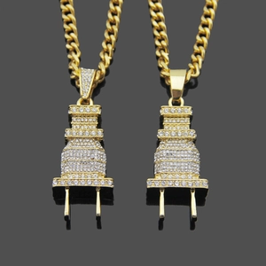 Hip Hop Herren Netzstecker Anhänger Halskette Legierung Strass Iced Out Panzerkette Streetwear Mode Schmuck Gold Silber
