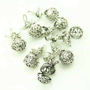 Vintage silver hollow ball pendant with peace symbol and angel wing locket charm
