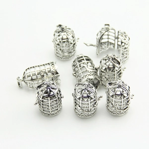 Set of 8 silver hollow birdcage pendants for DIY jewelry making and necklace crafts