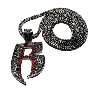 Hip Hop Legierung Alphabet B Anhänger Halskette Voll Strass Einlage Gold Silber Waffenschwarz Schlangenkette Herren Schmuck