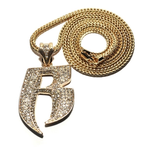 Iced Out Hip-Hop-Halskette mit Strassbuchstabe B Anhänger an dicker goldener Franco-Kette