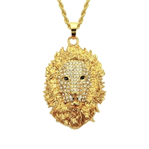 Collier Pendentif Tête de Lion Hip Hop pour Hommes en Alliage Doré Avec Strass Iced Out Bijoux Streetwear Cadeau
