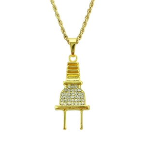 Collier Pendentif Prise Créatif Hip Hop Alliage Incrusté de Strass Chaîne Corde Or Argent Bijoux de Pendentif pour Unisexe Fête