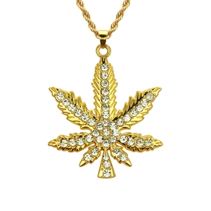 Collana Con Ciondolo Foglia di Acero Hip Hop Iced Out Lega Strass Gioielli Foglia Con Catena a Corda Uomo Donna Regalo