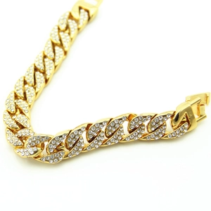 Pulsera de eslabones cubanos bañada en oro con diamantes de imitación para hombre hip hop