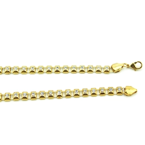Gold plated hip hop chain necklace featuring hollow links and sparkling crystal diamonds