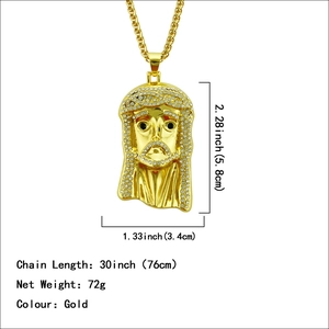 Iced out Jesus Kopf Anhänger Halskette in Gold mit Strasssteinen und Kordelkette
