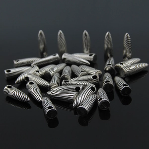 Silver bullet-shaped 925 sterling silver beads with striped texture for DIY jewelry making