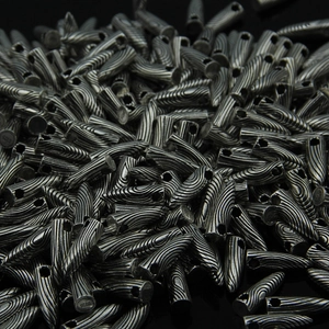 S925 sterling silver cylindrical bullet beads with vintage wood grain texture