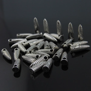 Retro S925 sterling silver bullet charms with wood grain texture for DIY jewelry making