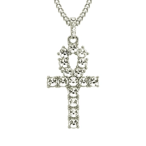Herren Hip-Hop Ankh Kreuz Anhänger Halskette mit glitzernden silbernen Kristall-Strasssteinen
