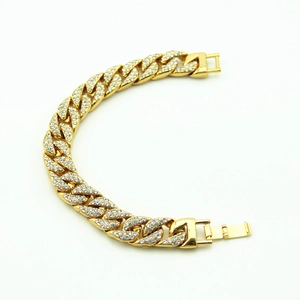 Pulsera cubana para hombre bañada en oro con cristales brillantes y cierre seguro