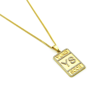 Hip-Hop-Halskette in Gold mit YUNG YS SCCE Militär-Erkennungsmarke und Strass