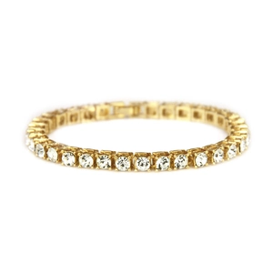 Pulsera clásica de tenis chapada en oro con piedras de circonita cúbica redondas y claras