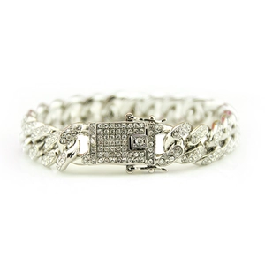 12mm silver iced out Cuban link bracelet with sparkling rhinestones in hip hop style