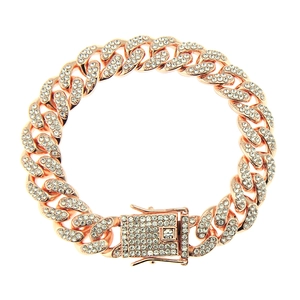 Bracciale cubano da uomo 12mm in oro rosa con strass scintillanti stile hip hop chic