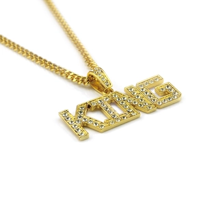 Gold-plated hip hop King letter pendant necklace with sparkling diamonds and Cuban chain