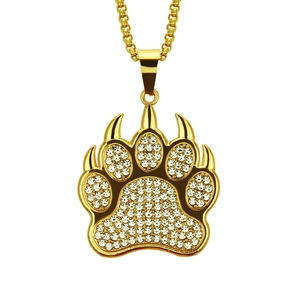 Collier Pendentif Patte d'Ours Hip Hop Pavé de Strass Griffe d'Animal Chaîne Vénitienne Or Argent Bijoux de Mode Unisexe