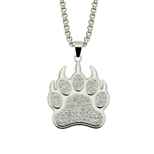 Pendentif patte d'animal hip hop avec cristaux et chaîne à maillons carrés argentée