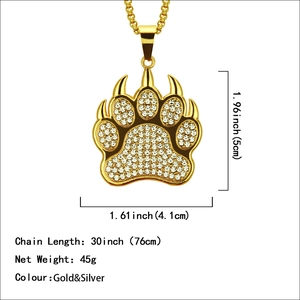 Pendentif patte d'ours hip hop avec dimensions et spécifications de chaîne dorée