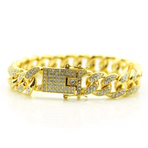 Men's Hip Hop Iced Out Cuban Link Bracelet Zinc Alloy Rhinestone Pave Bracelet With Double Safety Box Clasp Jewelry Gift
