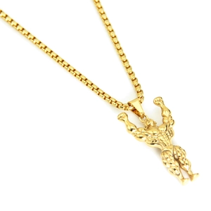 Golden bodybuilder pendant necklace with box chain for men fitness jewelry