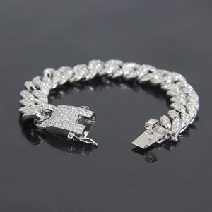 Bracciale cubano da uomo 12mm con strass scintillanti e finitura in argento