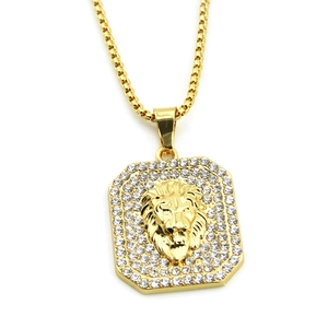 Hip hop gouden leeuwenkop hanger ketting met fonkelende kristallen aan box-ketting