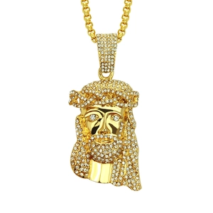Hip Hop Jesus-Kopf Anhänger Halskette Iced Out Gold Silber Galvanisiert Strass Legierung Box-Kette Für Herren Schmuck