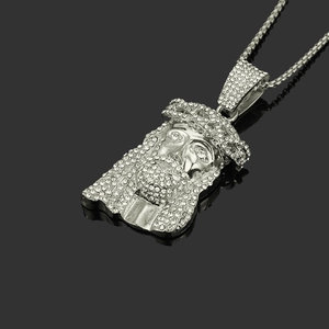 Iced-Out Silber Jesus Anhänger mit Box-Kette, Hip-Hop-Schmuck für Herren im Detail