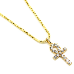 Pendentif croix Ankh dorée avec strass brillants et chaîne de style hip hop chic