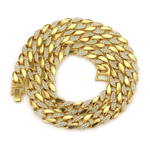 Chunky iced out Cuban chain necklace with 18K gold plating and pavé cubic zirconia