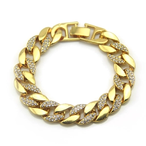 18K vergoldetes Cuban-Link-Armband mit funkelnden Diamanten im Hip-Hop-Stil