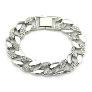 Hip Hop Silberfarbenes Panzerarmband für Herren mit 18K Vergoldung und Zirkonia Steinen